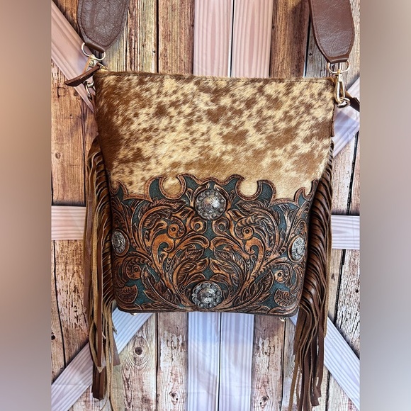 Rafaella Brown and Tan Leather Fringe Bag (H) - Picture 4 of 10